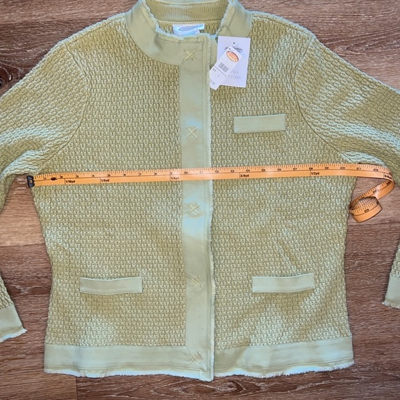 Talbots Sweater Jacket 100% Cotton Sage Green Large - Picture 9 of 12